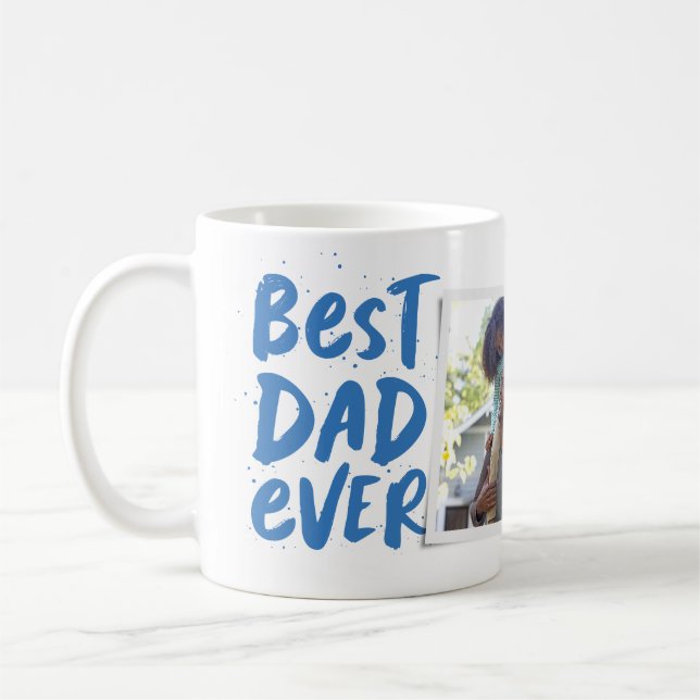Best dad ever modern blue photo Father's Day Coffee Mug (Left)