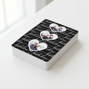 Best Dad Ever Modern Bold Script Black 3 Photo Playing Cards