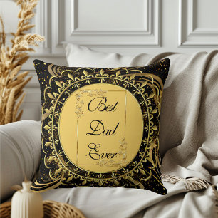 Best Dad Ever Modern Calligraphy Leafy Swirls Cute Cushion