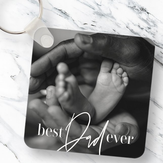 Best Dad Ever Modern Classic Simple Elegant Photo Key Ring (Creator Uploaded)