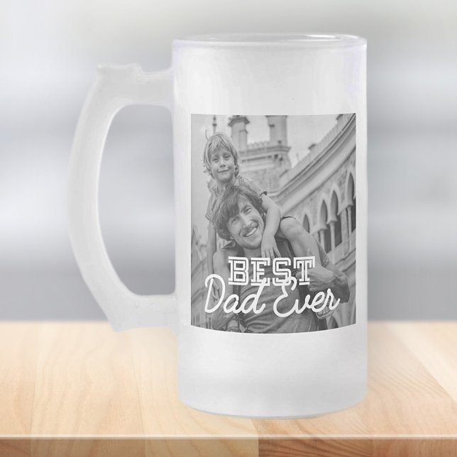 Best Dad Ever Modern Cool Custom Photo Frosted Glass Beer Mug (Creator Uploaded)