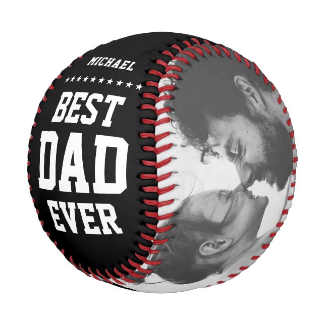 BEST DAD EVER Modern Cool Name and Message Photo Baseball (Angled)