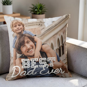 Best Dad Ever Modern Cool Stitch Custom Photo Cushion