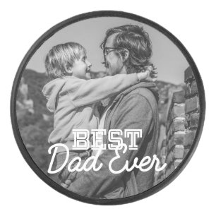 Best Dad Ever Modern Cool Stitch Custom Photo Hockey Puck