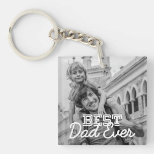 Best Dad Ever Modern Cool Stitch Custom Photo Key Ring