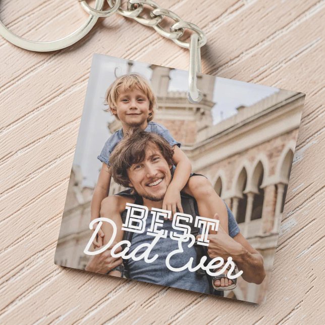 Best Dad Ever Modern Cool Stitch Custom Photo Key Ring (Creator Uploaded)