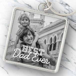 Best Dad Ever Modern Cool Stitch Custom Photo Key Ring
