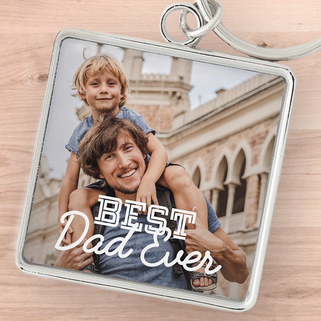 Best Dad Ever Modern Cool Stitch Custom Photo Key Ring (Creator Uploaded)