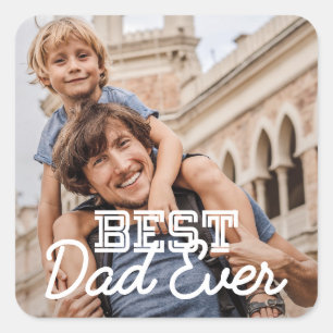 Best Dad Ever Modern Cool Stitch Custom Photo Square Sticker