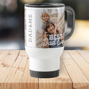 Best Dad Ever Modern Cool Stitch Custom Photo Travel Mug