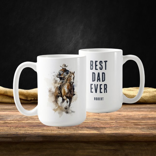 Best Dad Ever | Modern Cowboy Horse Father's Day Coffee Mug (Creator Uploaded)