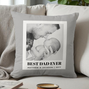 Best Dad Ever Modern Grey Minimalist Custom Photo Cushion