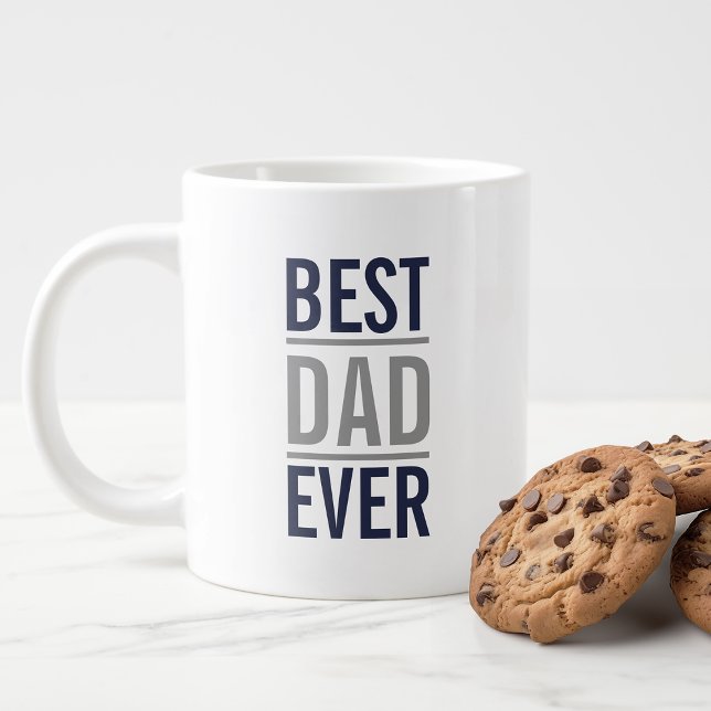 Best Dad Ever | Modern Navy Blue and Grey Coffee M Large Coffee Mug (Creator Uploaded)