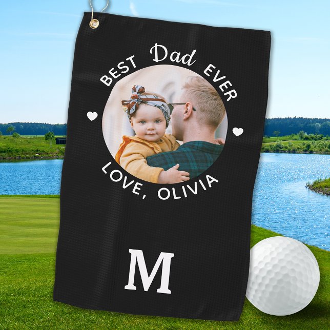 Best Dad Ever Modern Personalised Photo Golf Towel (Creator Uploaded)