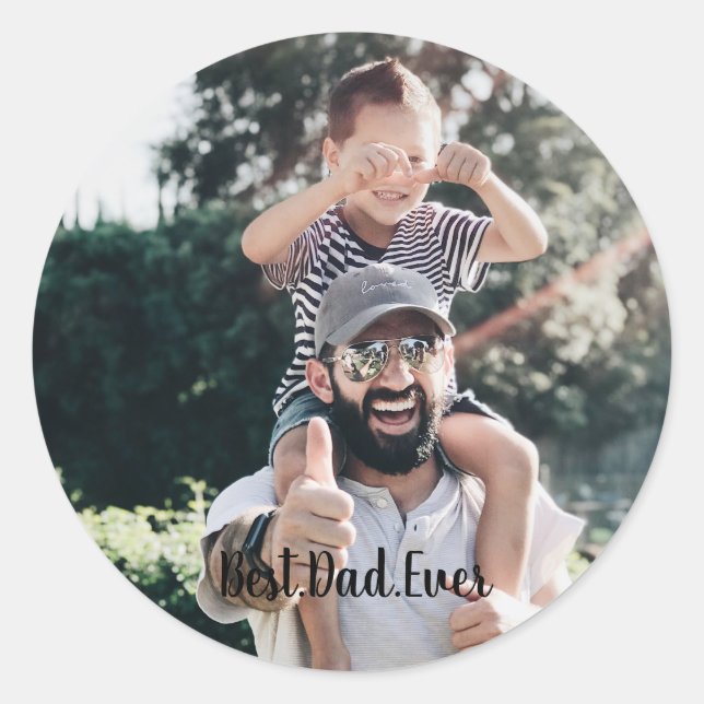 Best Dad Ever Modern Photo Collage Classic Round Sticker (Front)