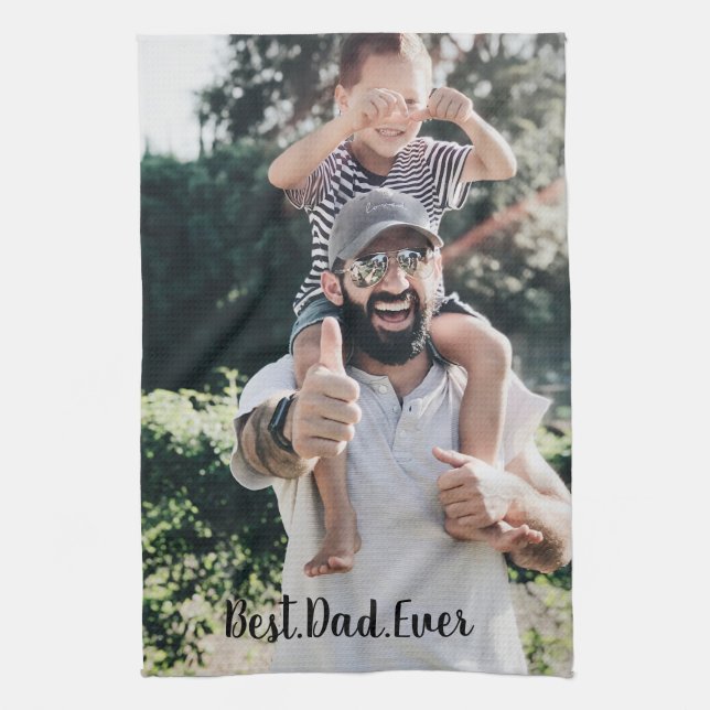 Best Dad Ever Modern Photo Collage Tea Towel (Vertical)