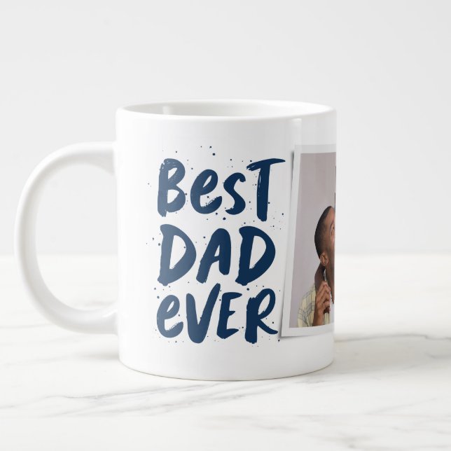 Best dad ever modern photo navy Father's Day Large Coffee Mug (Left)