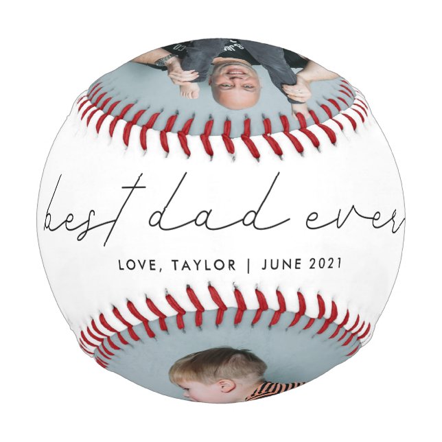 best dad ever modern script 2 photo baseball (Front)