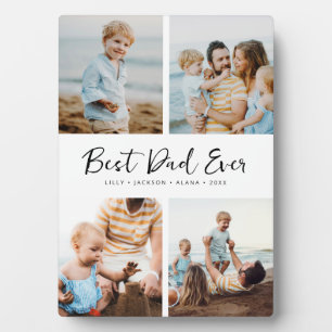 Best Dad Ever Modern Script 4 Photo Collage Plaque