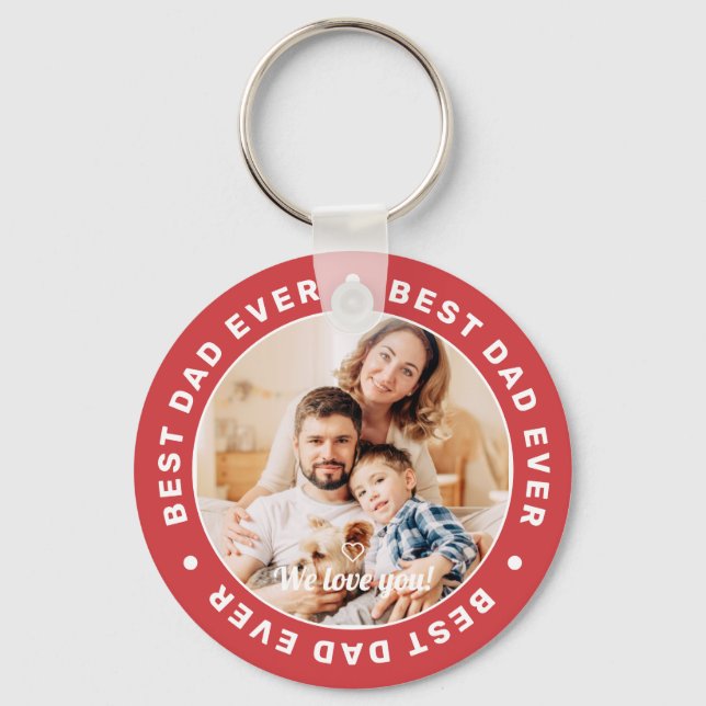 Best Dad Ever Modern Simple Custom Photo Key Ring (Front)