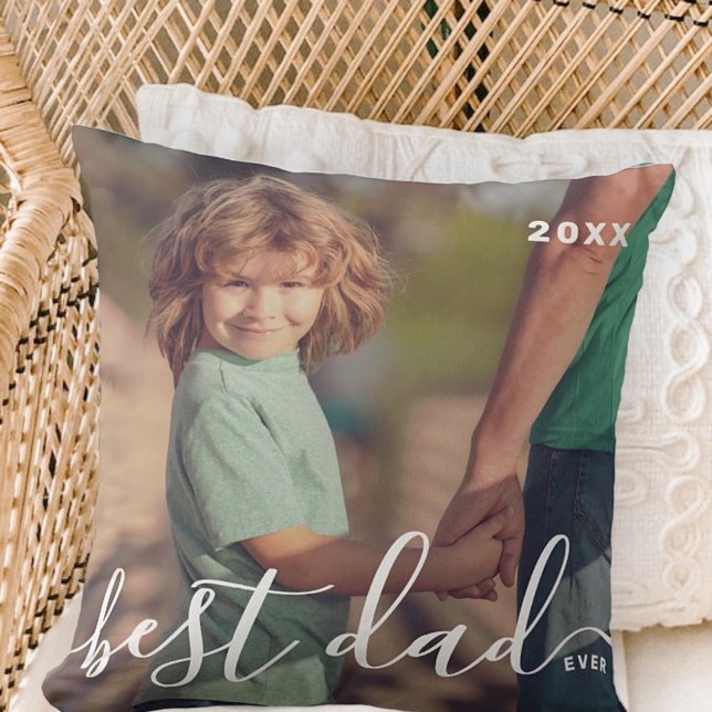 Best Dad Ever Modern Simple Playful Script Photo Cushion (Creator Uploaded)