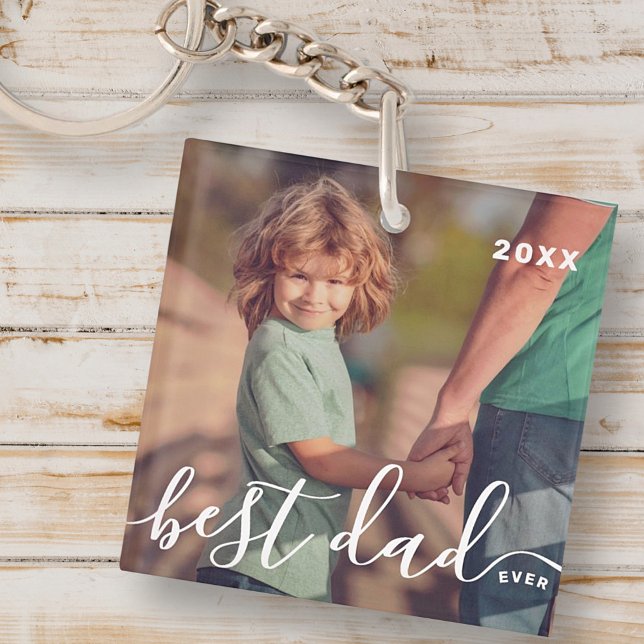 Best Dad Ever Modern Simple Playful Script Photo Key Ring (Creator Uploaded)