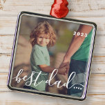 Best Dad Ever Modern Simple Playful Script Photo Metal Tree Decoration<br><div class="desc">Design is composed of modern and playful script typography. Add family photo.</div>