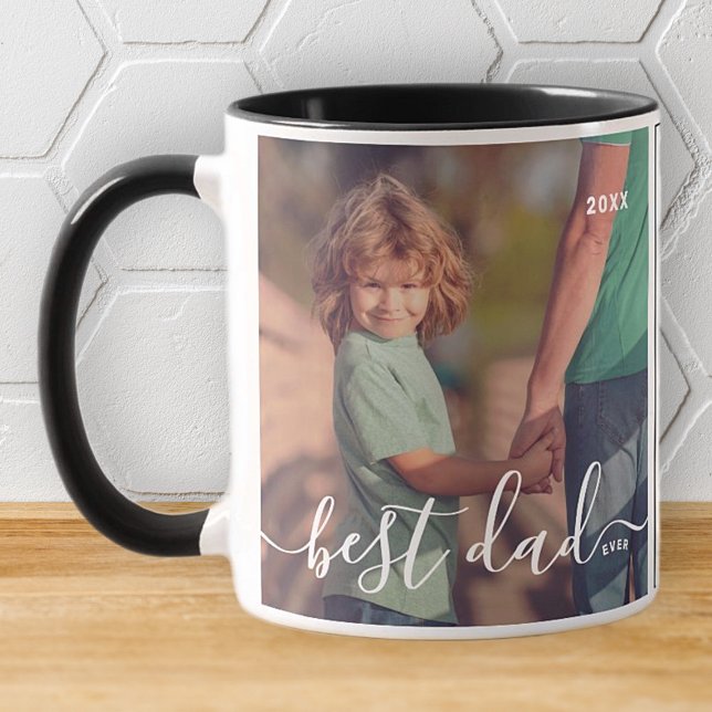 Best Dad Ever Modern Simple Playful Script Photo Mug (Creator Uploaded)