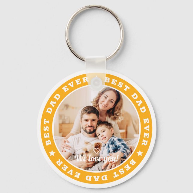 Best Dad Ever Modern Star Custom Photo Key Ring (Front)