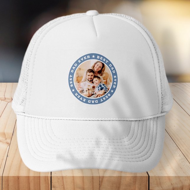 Best Dad Ever Modern Star Custom Photo Trucker Hat (Creator Uploaded)