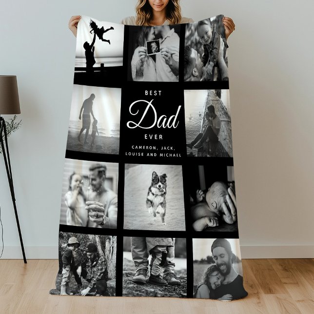 BEST DAD EVER Modern Trendy Black Father's Day Fleece Blanket (Creator Uploaded)