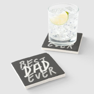 Best Dad Ever Modern White and Grey Grunge Stone Coaster
