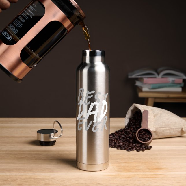 Best Dad Ever Modern White and Grey Grunge Water Bottle (Coffee (Rotated))