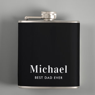 Best Dad Ever Monogram Black Hip Flask