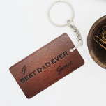 Best dad ever monogram name personalised key ring<br><div class="desc">Vintage typography brown leather best dad ever quote stamped monogrammed and name keychain.</div>