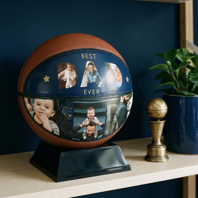 Best DAD Ever Multiple Photo Collage Navy Keepsake Basketball (Best Dad Ever Personalized Photo Collage Keepsake Basketball)