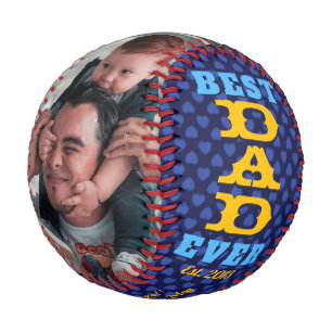 Best DAD Ever Navy Blue Hearts Photo Collage Baseball