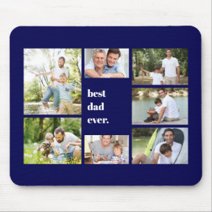Best Dad Ever Navy Blue Photo Collage Mouse Mat