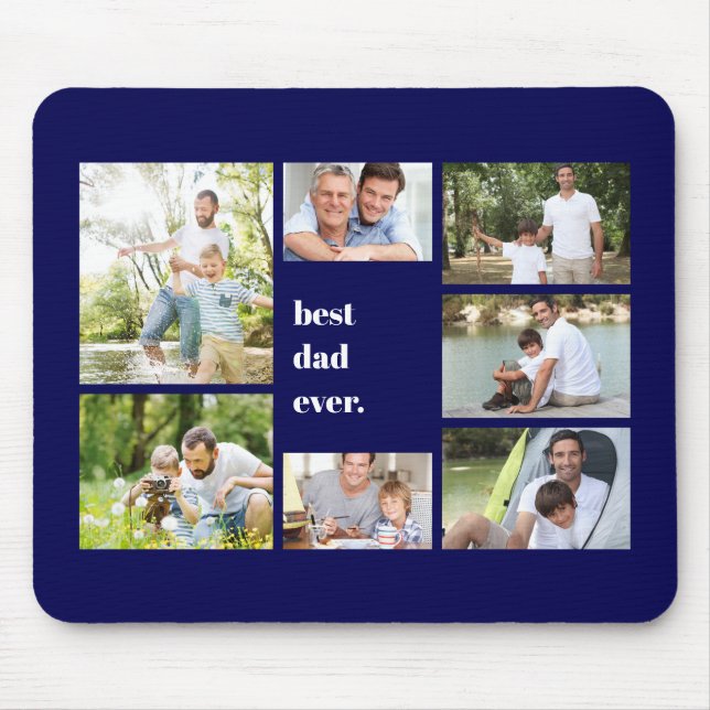 Best Dad Ever Navy Blue Photo Collage Mouse Mat (Front)
