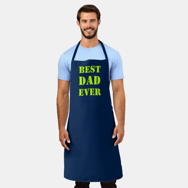 Best Dad Ever neon green navy blue Modern grill Apron (Worn)