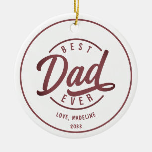 Best Dad Ever One Photo Modern Script Ceramic Tree Decoration