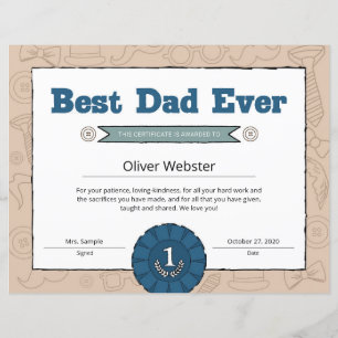 Best Dad Ever Parent Certificate Father's DayAward