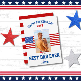 Best Dad Ever Patriotic Red White Blue Photo Holiday Card
