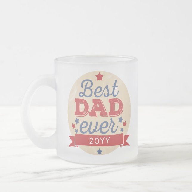 Best Dad Ever Patriotic Stars Retro Photo  Frosted Glass Coffee Mug (Left)