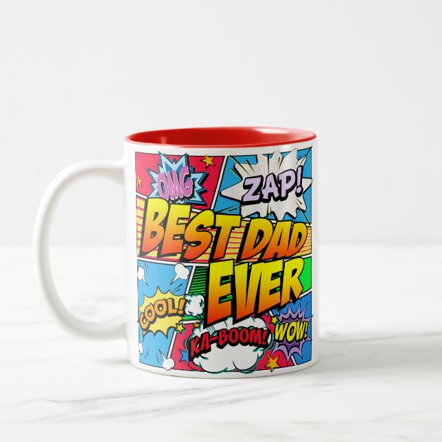 Best Dad Ever Personalise Comic Book Two-Tone Coffee Mug (Left)