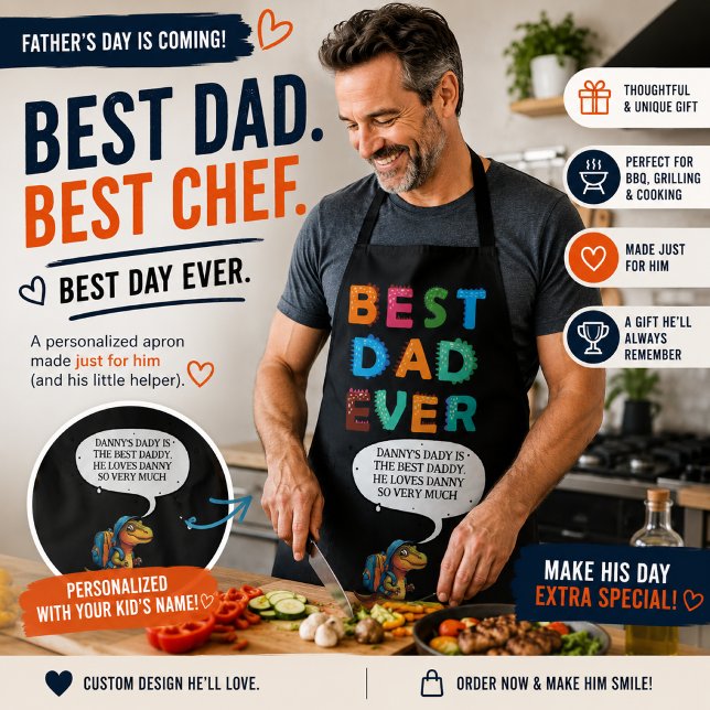 Best Dad Ever Personalised Dinosaur Father’s Day Apron (Creator Uploaded)