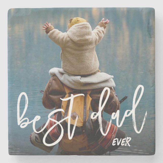 Best Dad Ever Personalised Father's Day Photo Stone Coaster (Front)