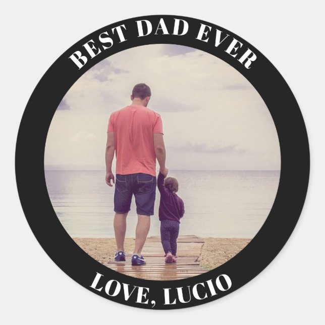 Best dad ever personalised photo black classic round sticker (Front)
