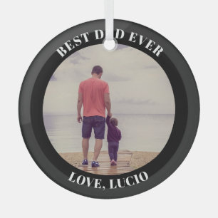 Best dad ever personalised photo black glass tree decoration