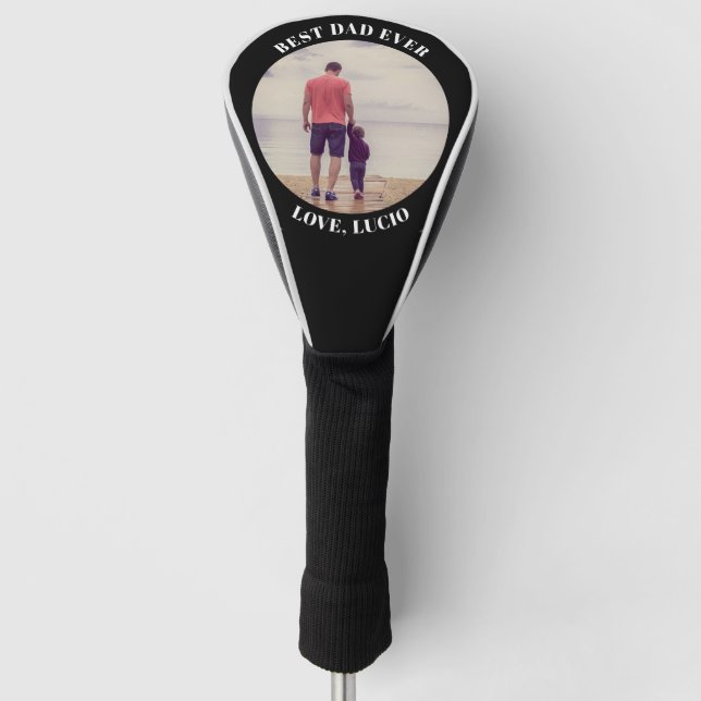 Best dad ever personalised photo black golf head cover (Front)